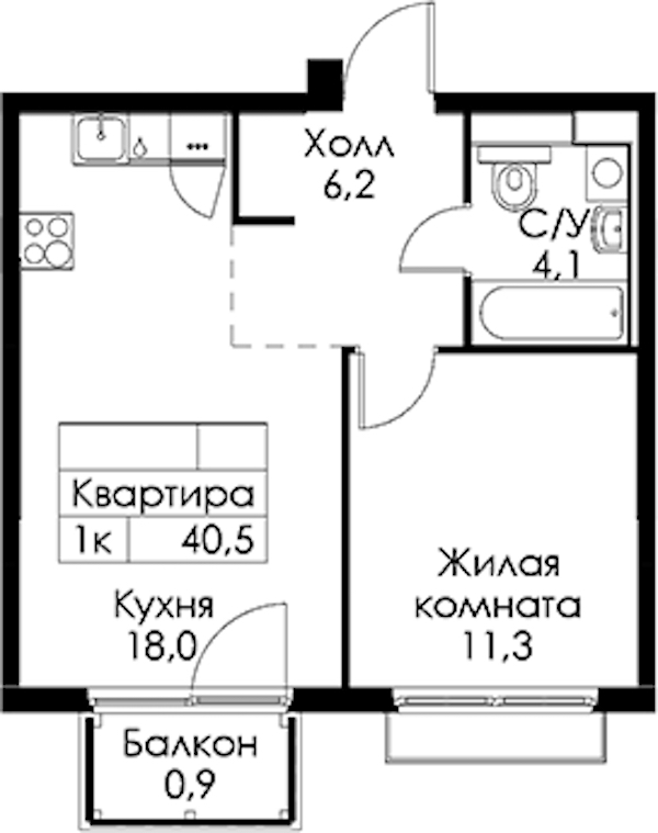 1-комнатная квартира 40.5 м², 8/13 эт., ЖК «Кантемировская 11»